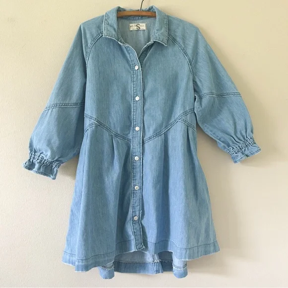 Free People We the Free Hannah Long Sleeve Denim Mini Dress - Picture 5 of 9